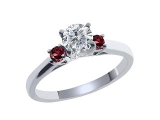 0.68 Ct Round G/H Diamond Red Rhodolite Garnet 925 Sterling Silver Ring 