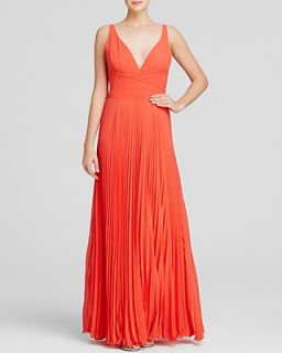 Laundry by Shelli Segal Gown   Sleeveless Deep V Neck Pleated Skirt