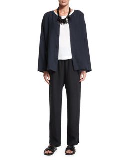 eskandar Long Sleeve Button Front Jacket, Sleeveless Round Neck Shell, Cord Necklace & Straight Leg Regular Trousers