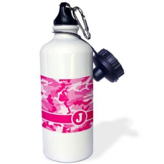 3dRose Cute Pink Camo Camouflage Letter J, Sports Water Bottle, 21oz