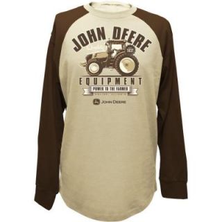 John Deere Men's Raglan Baseball Style Long Sleeve Tee Shirt in Brown with Tonal Tractor Screen Print   XX Large 13301508BW07