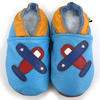 Airplane Soft Sole Blue Leather Baby Shoes