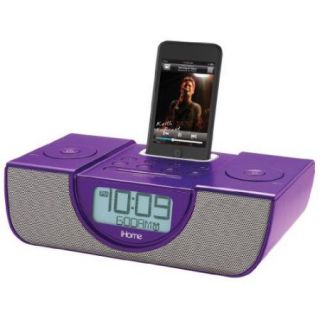 iHome iP43 Dual Alarm FM Clock Radio for iPhone/iPod with Pillow Shaker (Purple)