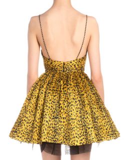 Saint Laurent Leopard Print Plisse Fit And Flare Dress