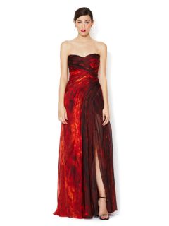 Lava Print Chiffon Strapless Silk Gown by Monique Lhuillier