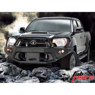 Fab Fours   Grill Guard Heavy Duty Winch Bumper in Black Powder Coat with Lights and D ring Mounts   Fits 2012 to 2014 Toyota Tacoma