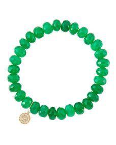 Sydney Evan 8mm Faceted Green Onyx Beaded Bracelet with 14k Yellow Gold/Diamond Small Disc Charm (Made to Order)
