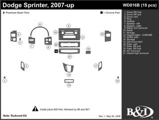 2007, 2008, 2009 Dodge Sprinter Wood Dash Kits   B&I WD816B DCF   B&I Dash Kits