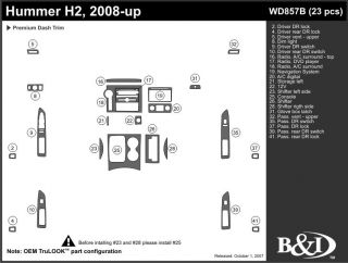 2008, 2009 Hummer H2 Wood Dash Kits   B&I WD857B DCF   B&I Dash Kits