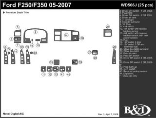 2005, 2006, 2007 Ford F 250 Wood Dash Kits   B&I WD566J DCF   B&I Dash Kits