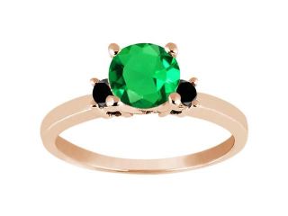 0.90 Ct Round Green Nano Emerald Black Diamond 14K Rose Gold Engagement Ring 
