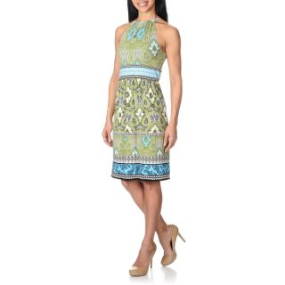 London Times Womens Blue/ Green Abstract Floral Print Dress