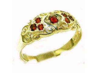 High Quality Solid Yellow 9K Gold Ladies Natural Garnet Vintage Style Carved Band Ring   Finger Size 11.75   Finger Sizes 5 to 12 Available