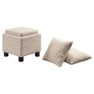 Keira Square Storage Ottoman with Pillows   Beige/Multi Colored
