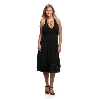 Evanese Womens Plus Size Black Halter Neck Dress