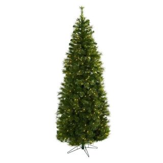Nearly Natural 7.5 ft Pre Lit Pine Artificial Christmas Tree with 400 Count White Lights