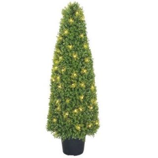 National Tree Company 48 in. Boxwood Tree with Dark Green Growers Pot with 100 Clear Lights LBX4 300 48