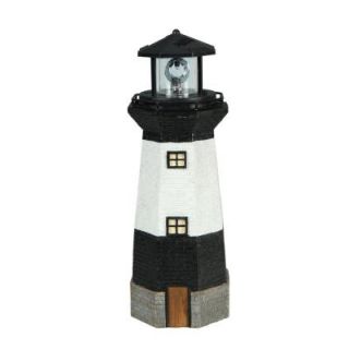 Moonrays Solar Powered White LED Black and White Striped Lighthouse 95961