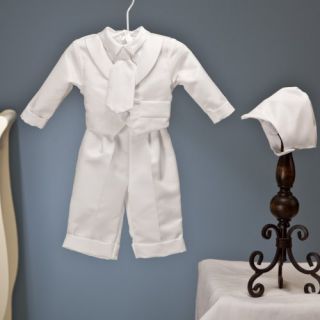 Christening Baptism Newborn Baby Boy Special Occasion 3 Pc Boys Cotton Cross Dobby Vest w/ Satin Long Pant Comes w/ Matching Hat