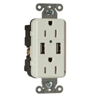Hubbell Electrical Products 15 Amp Combo USB Charger Tamper Resistant Duplex Outlet USB15WZSP