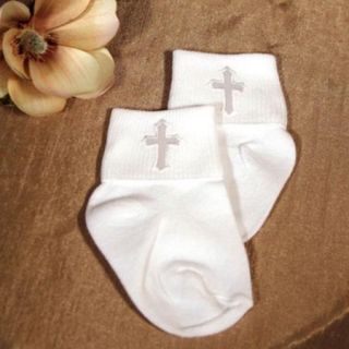 Little Things Mean A Lot Newborn Baby Toddler White Socks Anklet Cross