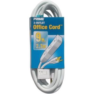 Prime Wire 9 Foot 16/3 SJT 3 Outlet Indoor Cord, White