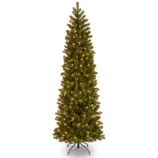National Tree Pre Lit 7 1/2' Feel Real Down Swept Douglas Fir Pencil Slim Hinged Artificial Christmas Tree with 350 Clear Lights