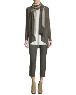 Eileen Fisher Angled Front Melange Cardigan, Long Silk Jersey Tunic, Washable Stretch Crepe Ankle Pants & Euclidean Shibori Scarf, Womens