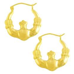 Fremada 14k Yellow Gold Polished Claddagh Hoop Earrings