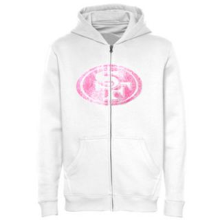 San Francisco 49ers Girls Youth Distressed Tried Full Zip Hoodie   White