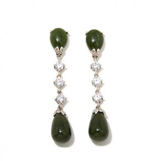 Jade of Yesteryear Nephrite Jade and CZ Sterling Silver Drop Earrings   8100487