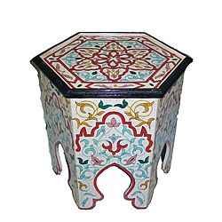Handpainted Arabesque II Wooden End Table (Morocco)  