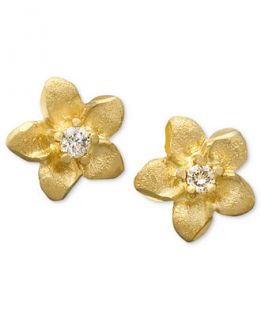Childrens 14k Gold Earrings, Diamond Accent Flower Studs   Earrings