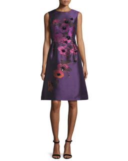 Rickie Freeman for Teri Jon Sleeveless Floral Taffeta A Line Gown, Purple