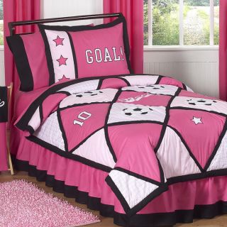 Sweet Jojo Designs Girls Pink Soccer 3 piece Full/ Queen Comforter