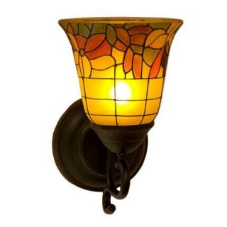 It's Exciting Lighting Oil Rubbed Bronze Indoor/Outdoor LED Flameless Wall Mounted Sconce with Tuscany Faux Stained Glass IEL 7000