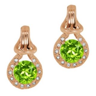 2.00 Ct Round Green Peridot Sapphire Gold Plated Sterling Silver Earrings