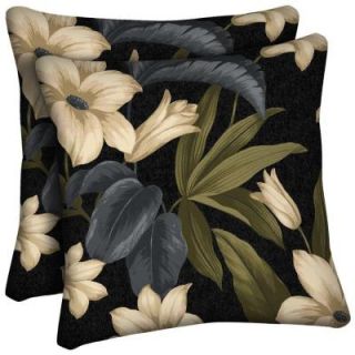 Hampton Bay Black Tropical Blossom Square Outdoor Throw Pillow (2 Pack) JC19554Y D9D2