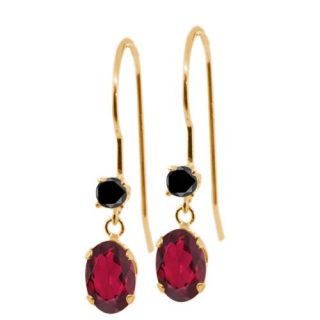 1.13 Ct Oval Ruby Red Mystic Topaz Black Diamond 14K Yellow Gold Earrings