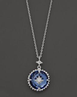Judith Ripka Sterling Silver Laguna Pendant Necklace with White Sapphire and Lab Created Blue Corundum, 17"