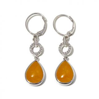 Jade of Yesteryear Yellow Jade and CZ Sterling Silver Teardrop Earrings   8106734