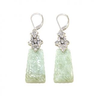 Jade of Yesteryear Carved Jade and CZ Sterling Silver Drop Earrings   8100471
