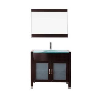 Virtu USA Ava 35.4 in. W x 21.7 in. D Vanity in Espresso with Glass Vanity Top with Aqua Basin and Mirror UM 3071 G ES