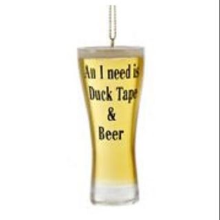 3.25" Glass of Foamy Ale Beer with "All I Need is Duct Tape" Saying Drink Christmas Ornament