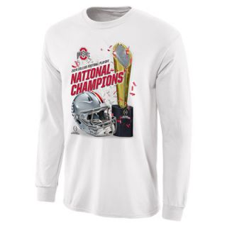 Ohio State Buckeyes 2014 College Football Playoff National Champions Trophy Life Long Sleeve T Shirt   White