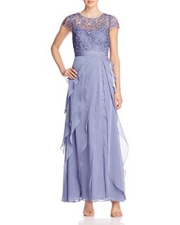 Adrianna Papell Petites Lace Top Tiered Gown
