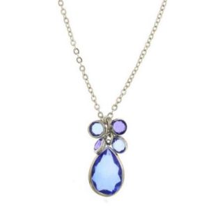 1928 Jewelry Womens Silver Toned Blue/Purple Cluster Pearshape Necklace 16"Adj.