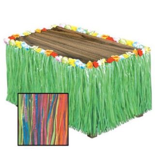 Pack of 6 Tropical Rainbow Colored Artificial Grass Hawaiian Themed Party Table Skirts 9'