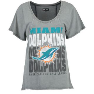 Miami Dolphins 5th & Ocean by New Era Womens Mineral Wash Hi Lo T Shirt   Charcoal