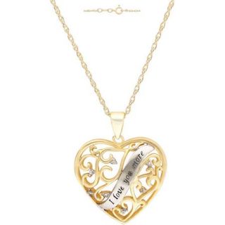 Diamond Accent 18kt Yellow Gold over Sterling Silver "I Love You More" Heart Pendant, 18"